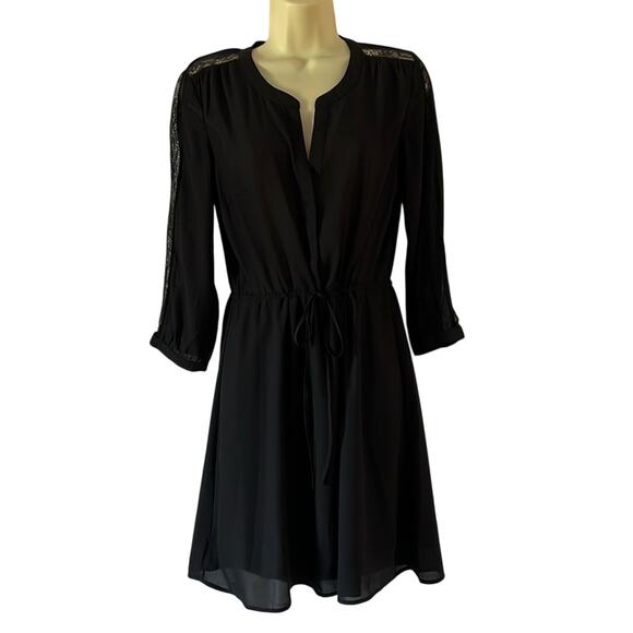 H&M Black Dress Woman Size 8 Silky Polyester Lace Tie Waist Office Casual Date - Picture 1 of 11